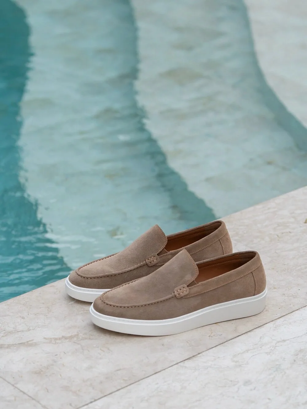 NWT - Men's Sinners Suede Slip-On Loafers in Taupe with White Sole
